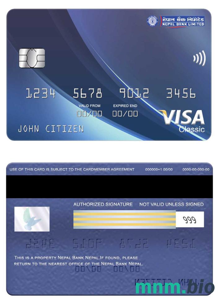 Nepal Bank Nepal visa klasyczny karta przykład w formacie PSD